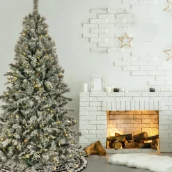 5Ft - 6Ft-National Tree Company 6 1/2' Snowy Harwich Hinged Tree With 350 Dual Color Led Lights