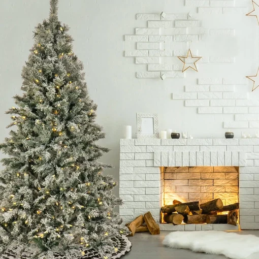 5Ft - 6Ft-National Tree Company 6 1/2' Snowy Harwich Hinged Tree With 350 Dual Color Led Lights