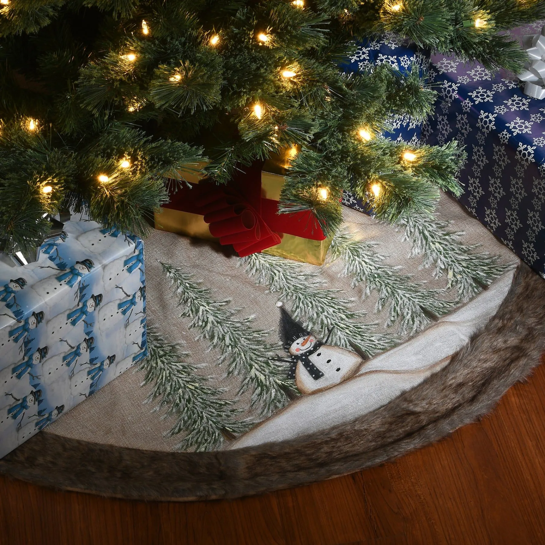 Christmas Tree Skirt-National Tree Company 48" Alpine Collection Snowman And Pines Tree Skirt