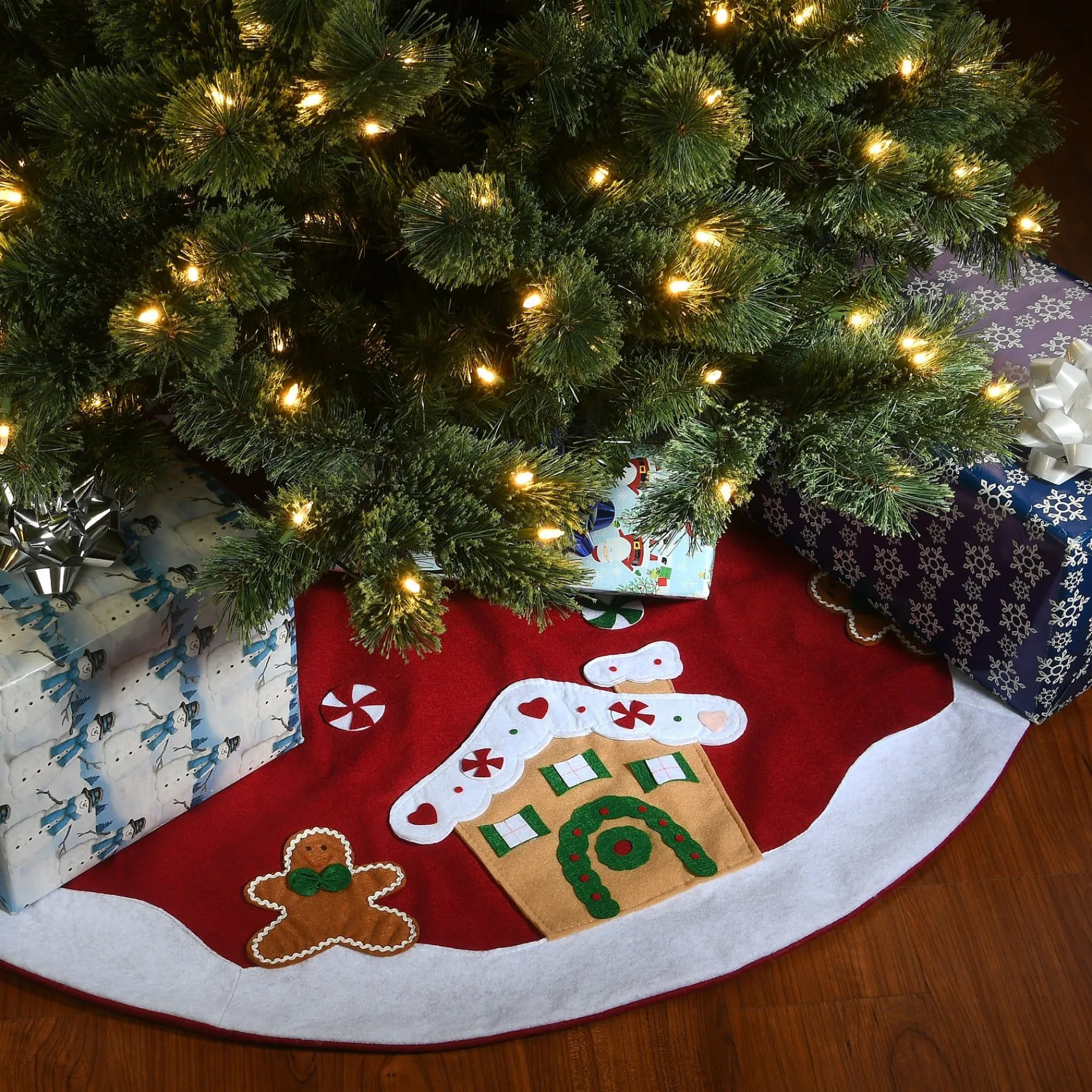Christmas Tree Skirt-National Tree Company 48" Be Merry Collection Gingerbread House Tree Skirt