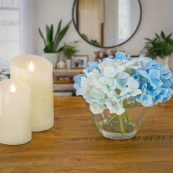 Flower Bouquets-National Tree Company 8" Blue Hydrangea Bouquet In Glass Vase