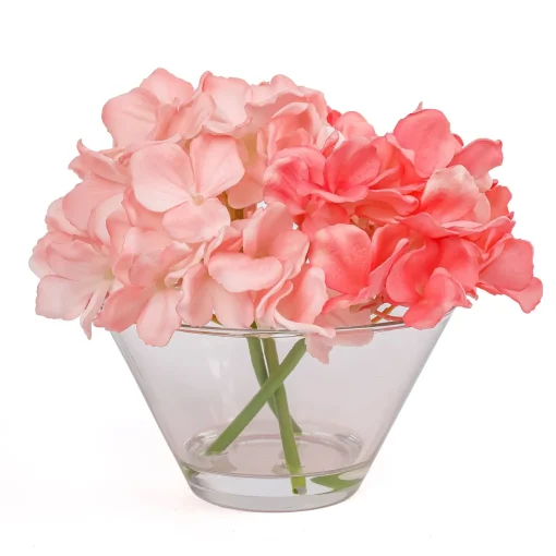 Flower Bouquets-National Tree Company 8" Coral Hydrangea Bouquet In Glass Vase
