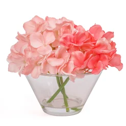 National Tree Company Potted Flower Plants^8" Coral Hydrangea Bouquet In Glass Vase