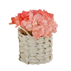 Flower Bouquets-National Tree Company 10" Coral Hydrangea Bouquet In White Basket