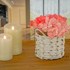 Flower Bouquets-National Tree Company 10" Coral Hydrangea Bouquet In White Basket