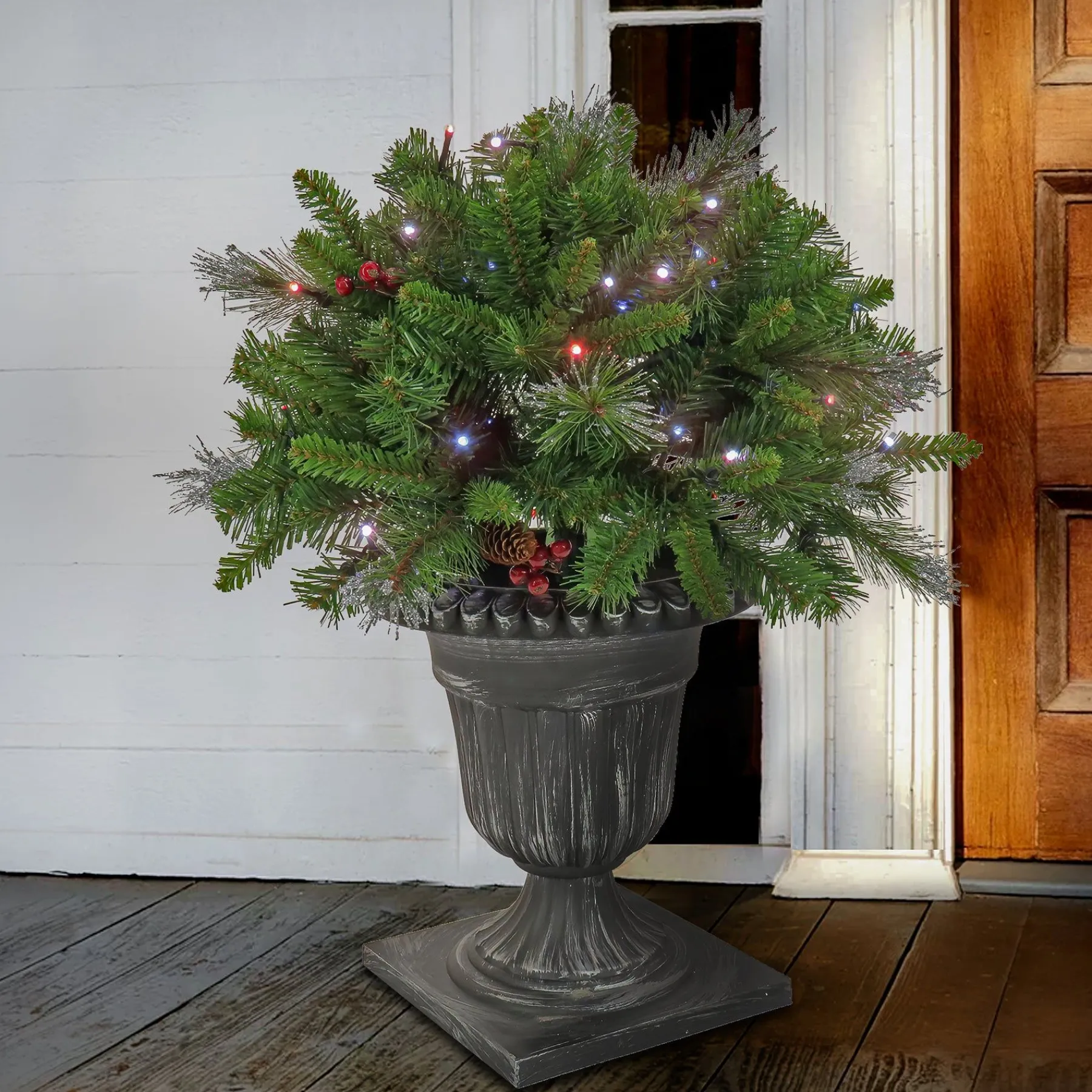 Christmas Greenery-National Tree Company 24" Crestwood® Spruce Porch Bush With Twinkly Led Lights