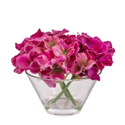 Flower Bouquets-National Tree Company 8" Dark Purple Hydrangea Bouquet In Glass Vase