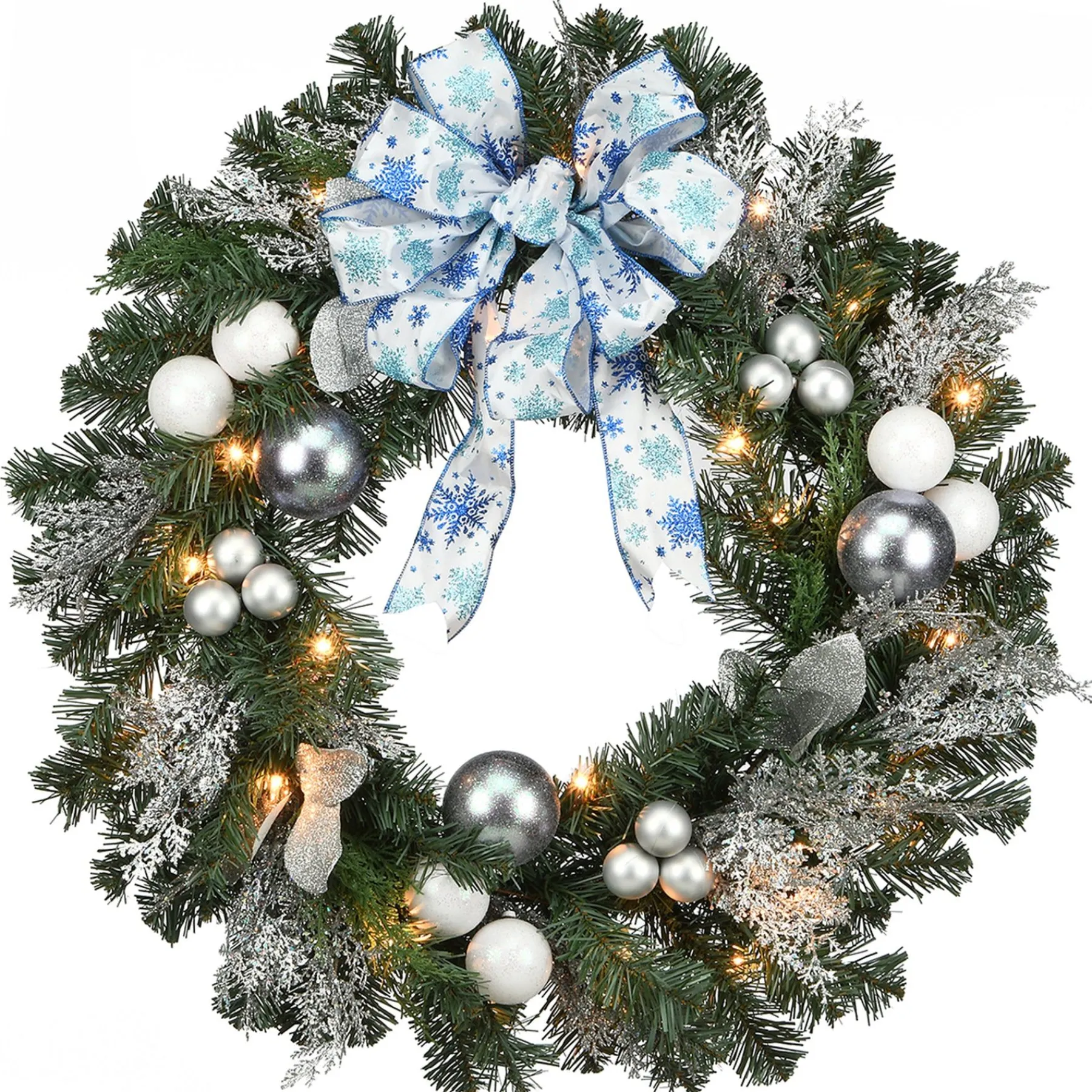 25" To 36" Wreath-National Tree Company 32" Decorative Collection Ornament Wreath With Clear Lights