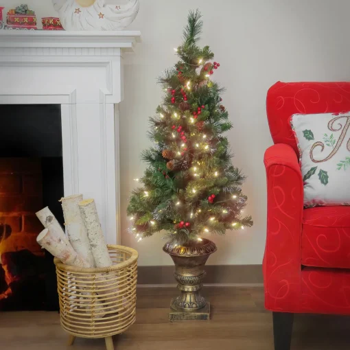 Slim-National Tree Company 4 Ft. Crestwood Spruce Entrance Tree With Warm White Led Lights