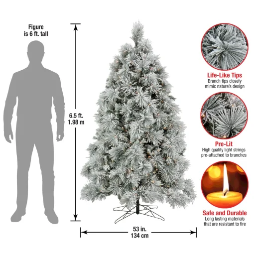Full-National Tree Company 6.5 Ft. Hgtv Home Collection Pre-Lit Flocked Bavarian Pine Tree