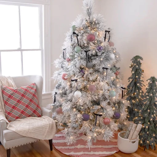 7Ft - 9Ft-National Tree Company 7.5 Ft. Hgtv Home Collection Pre-Lit Flocked Bavarian Pine Tree