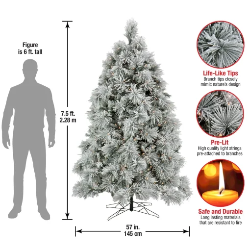 7Ft - 9Ft-National Tree Company 7.5 Ft. Hgtv Home Collection Pre-Lit Flocked Bavarian Pine Tree