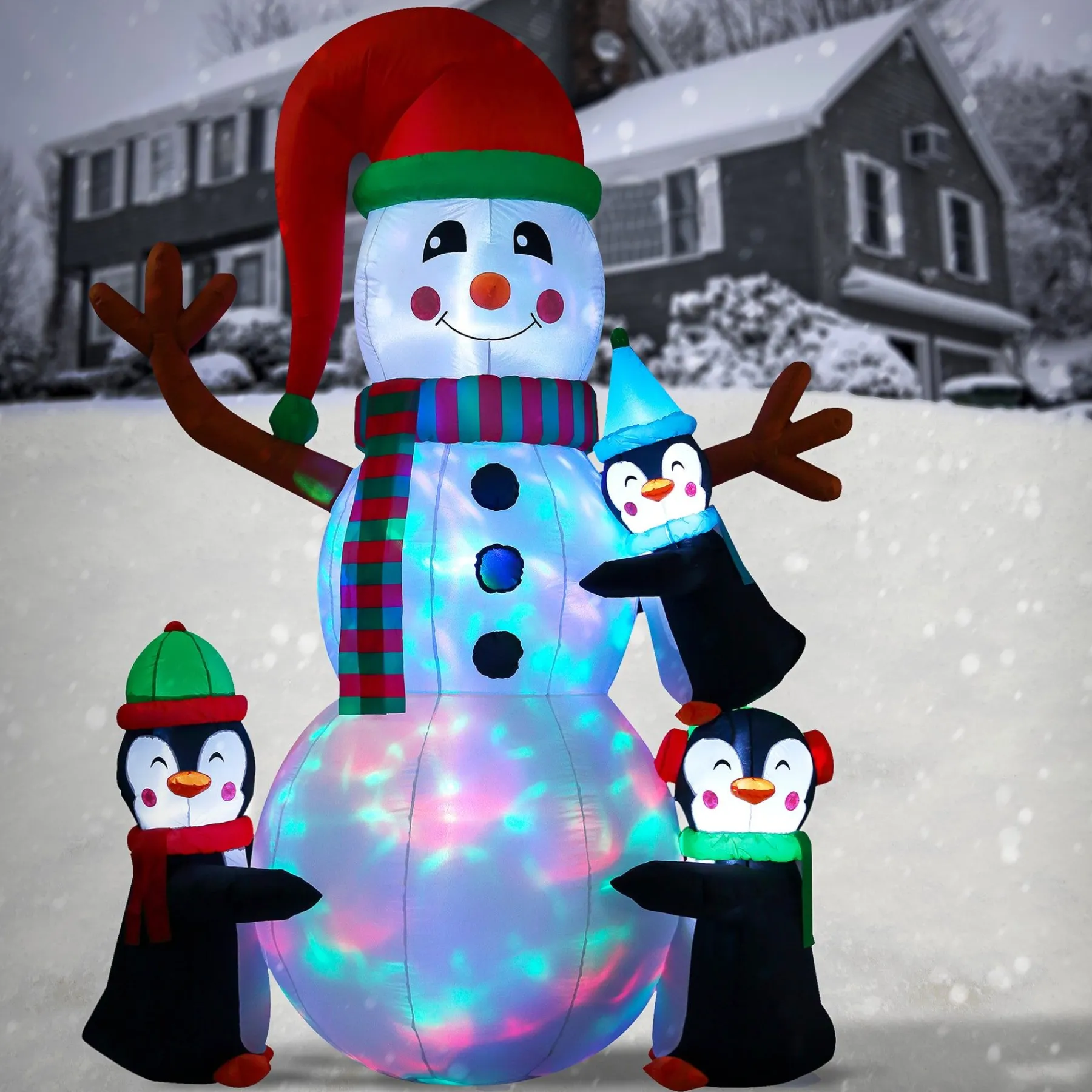 Christmas Inflatable-National Tree Company 8 Ft. Inflatable Snowman With Penguins