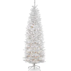 7Ft - 9Ft-National Tree Company 7 Ft. Kingswood White Fir Pencil Tree With Clear Lights