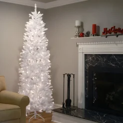 7Ft - 9Ft-National Tree Company 7 Ft. Kingswood White Fir Pencil Tree With Clear Lights