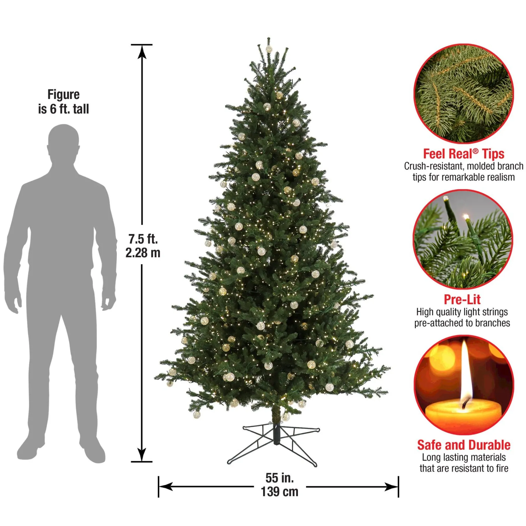 Full-National Tree Company 7.5 Ft Pre-Lit Aspen Pine Tree With Led Lights