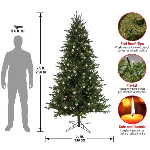 7Ft - 9Ft-National Tree Company 7.5 Ft Pre-Lit Aspen Pine Tree With Led Lights