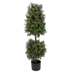 Topiaries / Shurbs-National Tree Company 4 Ft. Pre-Lit Boxwood Cone And Ball Topiary In Black Nursery Pot