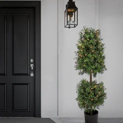 Topiaries / Shurbs-National Tree Company 4 Ft. Pre-Lit Boxwood Cone And Ball Topiary In Black Nursery Pot