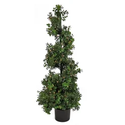 Topiaries / Shurbs-National Tree Company 4 Ft. Pre-Lit Boxwood Spiral Topiary In Black Nursery Pot