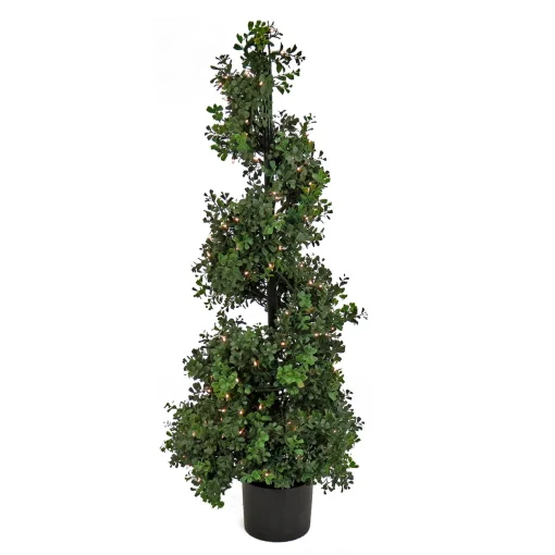 Topiaries / Shurbs-National Tree Company 4 Ft. Pre-Lit Boxwood Spiral Topiary In Black Nursery Pot