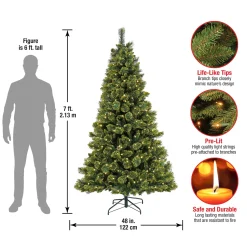 7Ft - 9Ft-National Tree Company 7 Ft Pre-Lit Maine Pine Tree With Led Lights