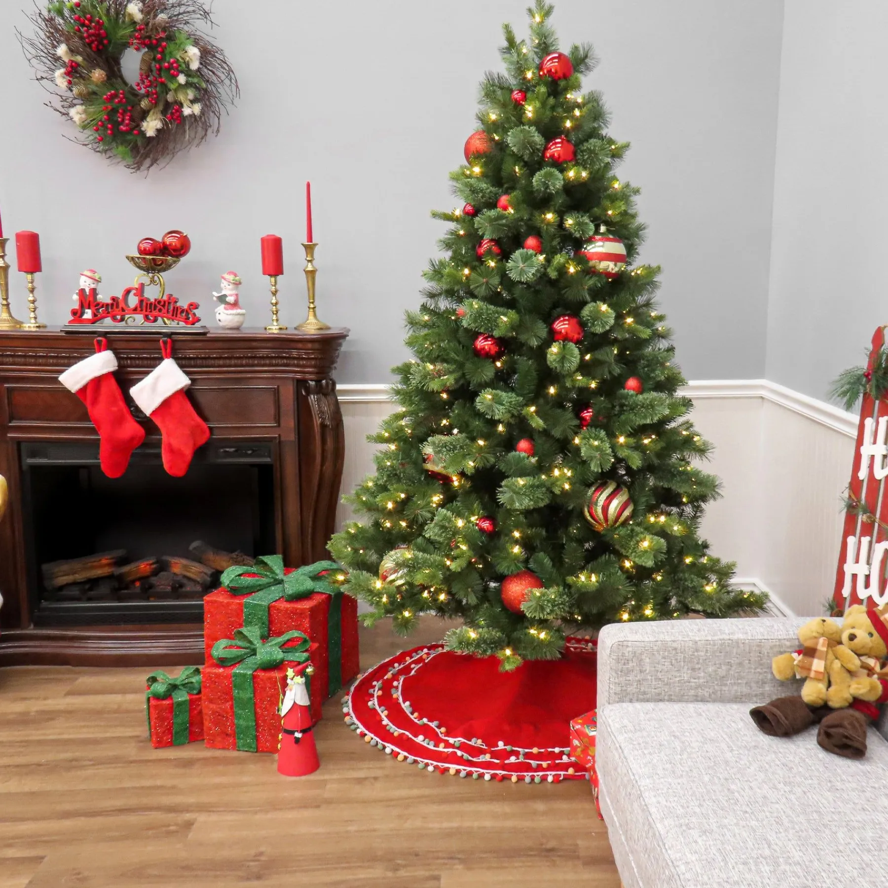 7Ft - 9Ft-National Tree Company 7 Ft Pre-Lit Montreal Pine Tree With Led Lights