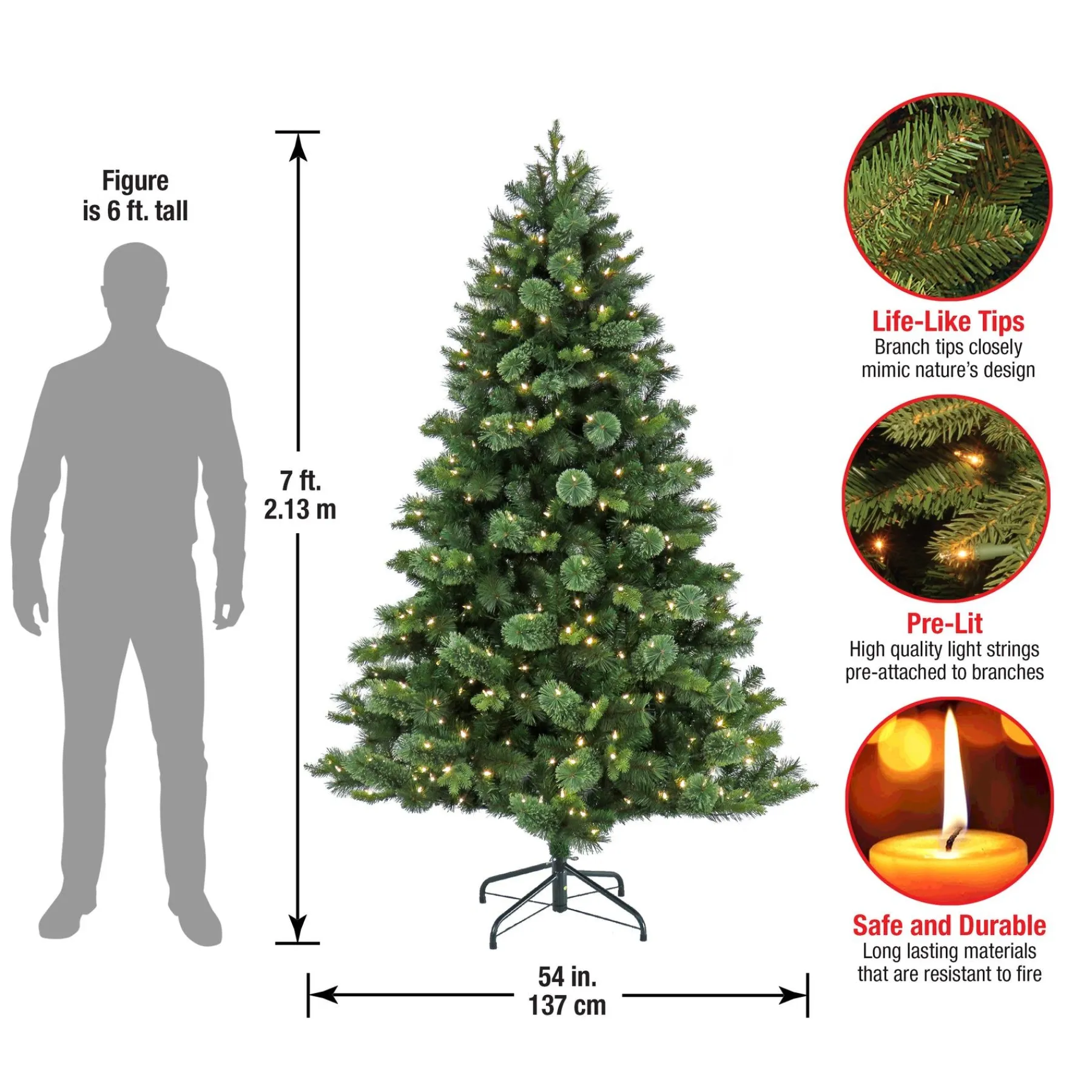 7Ft - 9Ft-National Tree Company 7 Ft Pre-Lit Montreal Pine Tree With Led Lights