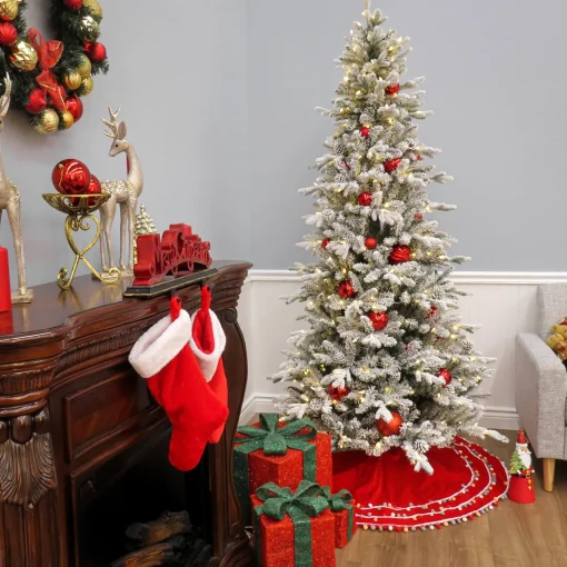 7Ft - 9Ft-National Tree Company 7 Ft Pre-Lit Snowy Calton Pine Tree With Led Lights
