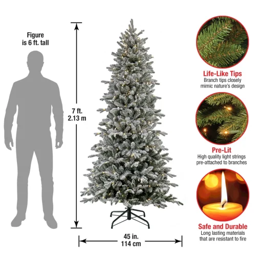 7Ft - 9Ft-National Tree Company 7 Ft Pre-Lit Snowy Calton Pine Tree With Led Lights
