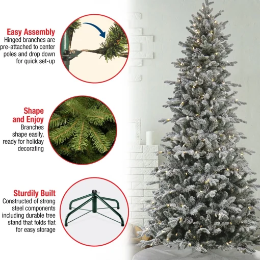 7Ft - 9Ft-National Tree Company 7 Ft Pre-Lit Snowy Calton Pine Tree With Led Lights