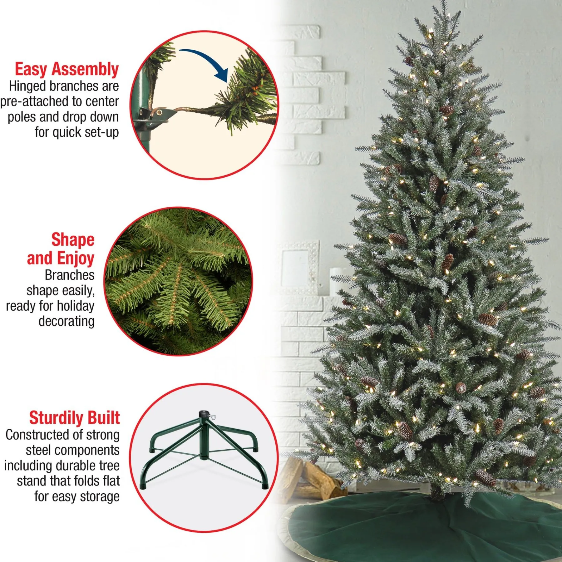 7Ft - 9Ft-National Tree Company 7 Ft Pre-Lit Snowy Olallie Pine Tree With Led Lights