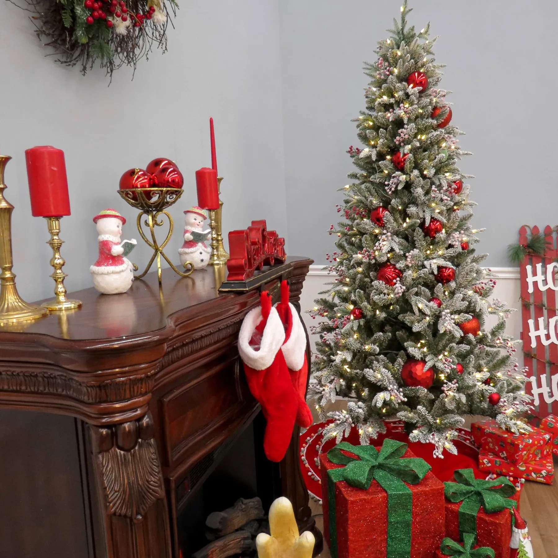 Full-National Tree Company 7.5 Ft Pre-Lit Snowy Poechmann Fir Tree With Led Lights