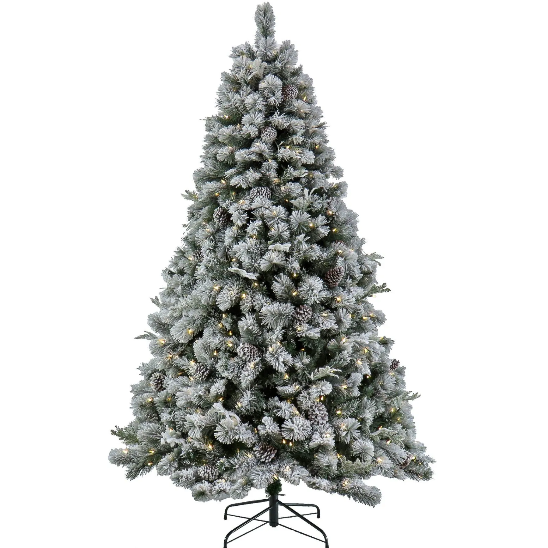 Full-National Tree Company 7.5 Ft. Pre-Lit Snowy Silver Hill Pine Tree With Led Lights