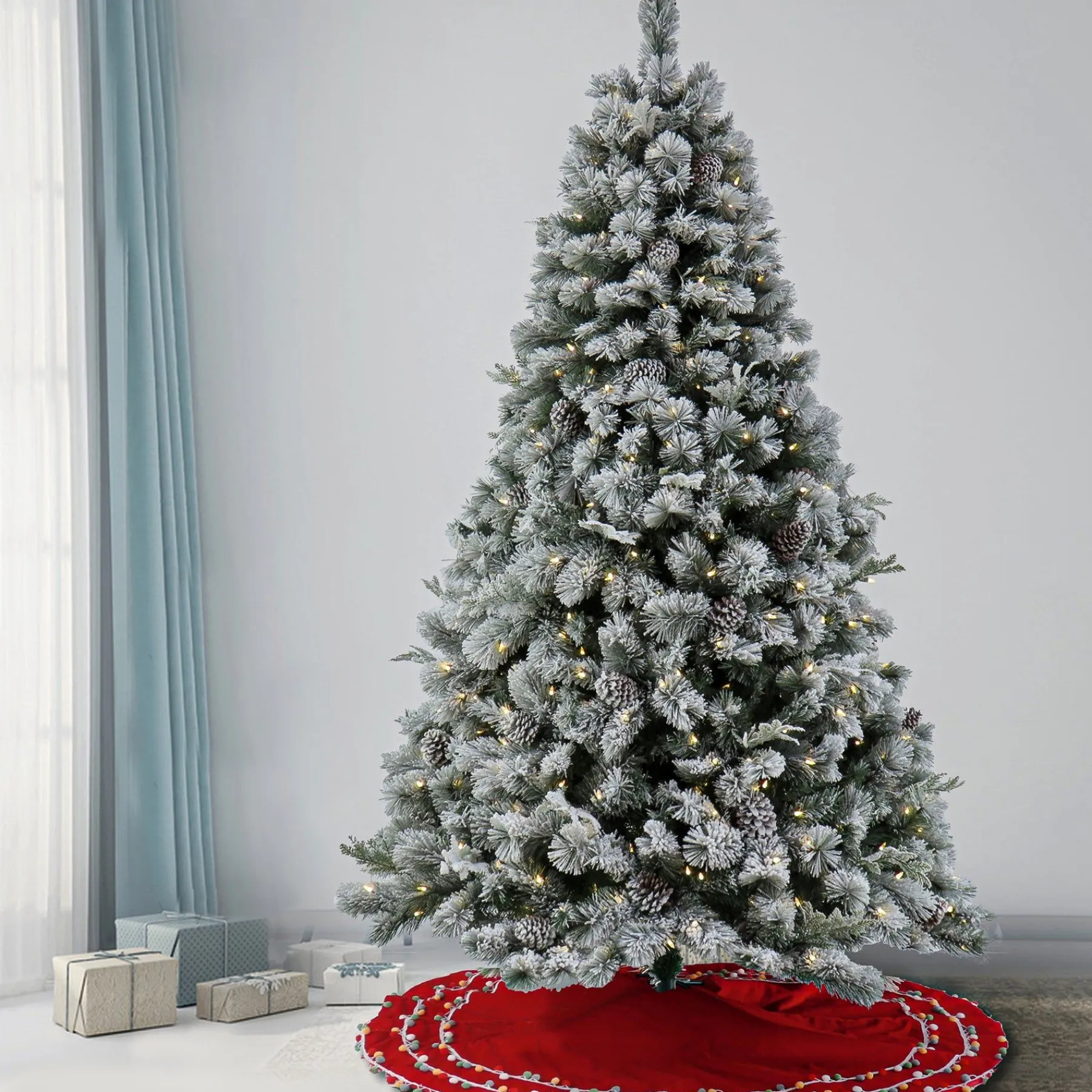 Full-National Tree Company 7.5 Ft. Pre-Lit Snowy Silver Hill Pine Tree With Led Lights