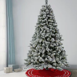 Warm White Led-National Tree Company 7.5 Ft. Pre-Lit Snowy Silver Hill Pine Tree With Led Lights