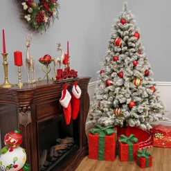 Warm White Led-National Tree Company 7.5 Ft. Pre-Lit Snowy Silver Hill Pine Tree With Led Lights
