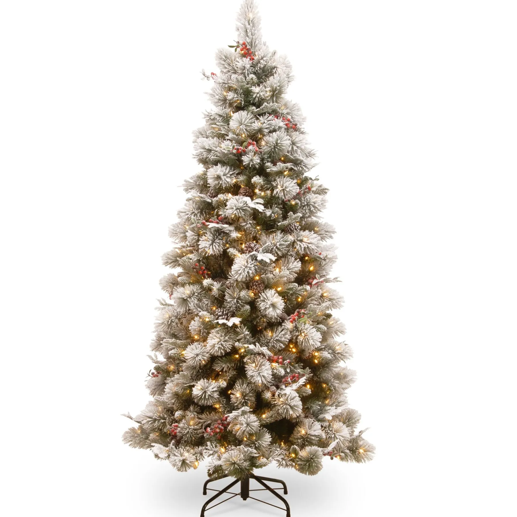 7Ft - 9Ft-National Tree Company 7.5 Ft. Snowy Bedford Slim Pine Tree With Clear Lights