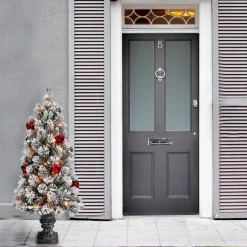Under 5Ft-National Tree Company 4 Ft. Snowy Bristle Pine Entrance Tree With Clear Lights