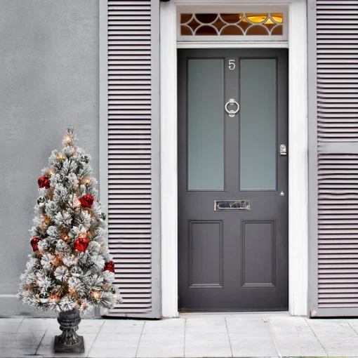 Under 5Ft-National Tree Company 4 Ft. Snowy Bristle Pine Entrance Tree With Clear Lights