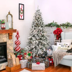 5Ft - 6Ft-National Tree Company 6.5 Ft. Snowy Mixed Pine Tree With Clear Lights