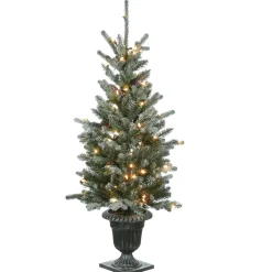 Clear-National Tree Company 4 Ft Snowy Morgan Spruce Entrance Tree With Clear Lights