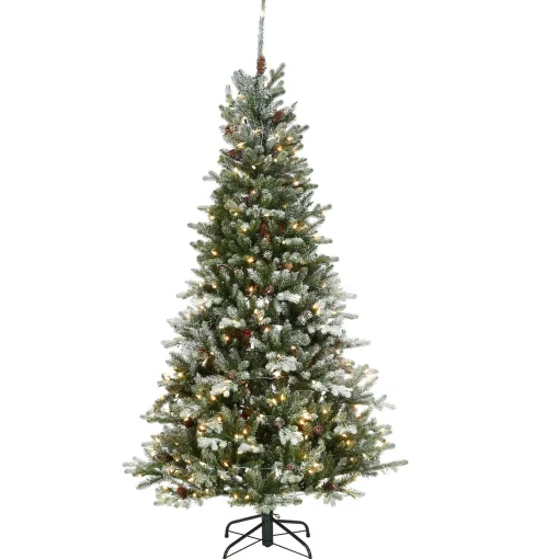 Slim-National Tree Company 6.5 Ft Snowy Morgan Spruce Slim Tree With Clear Lights