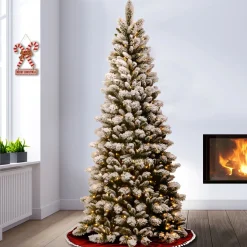 7Ft - 9Ft-National Tree Company 7.5 Ft. Snowy Westwood Slim Pine Tree With Clear Lights