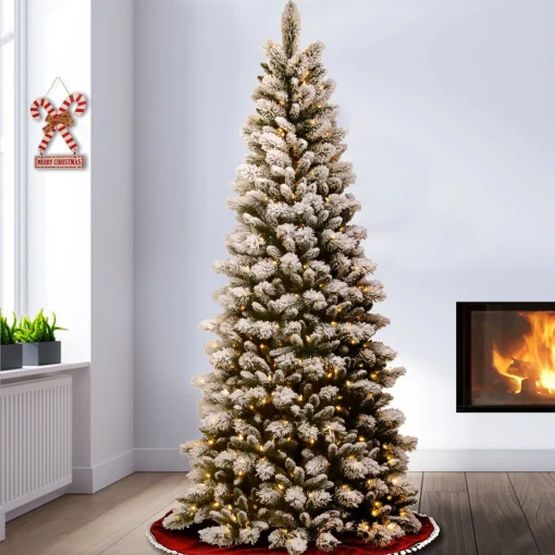 7Ft - 9Ft-National Tree Company 7.5 Ft. Snowy Westwood Slim Pine Tree With Clear Lights