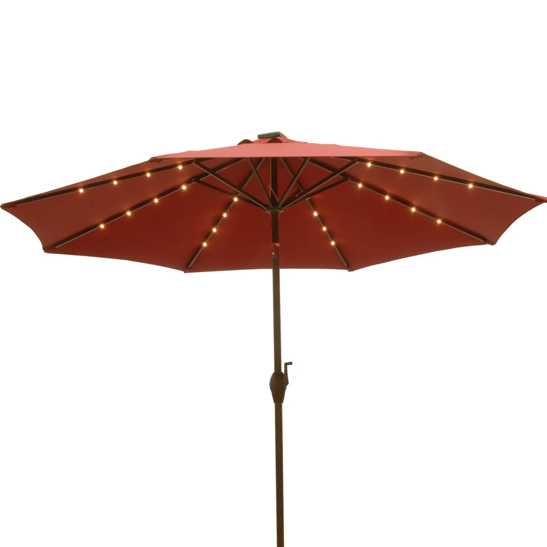 Outdoor Umbrella-National Tree Company 9 Ft. Umbrella With Solar Power Led Lights, Red