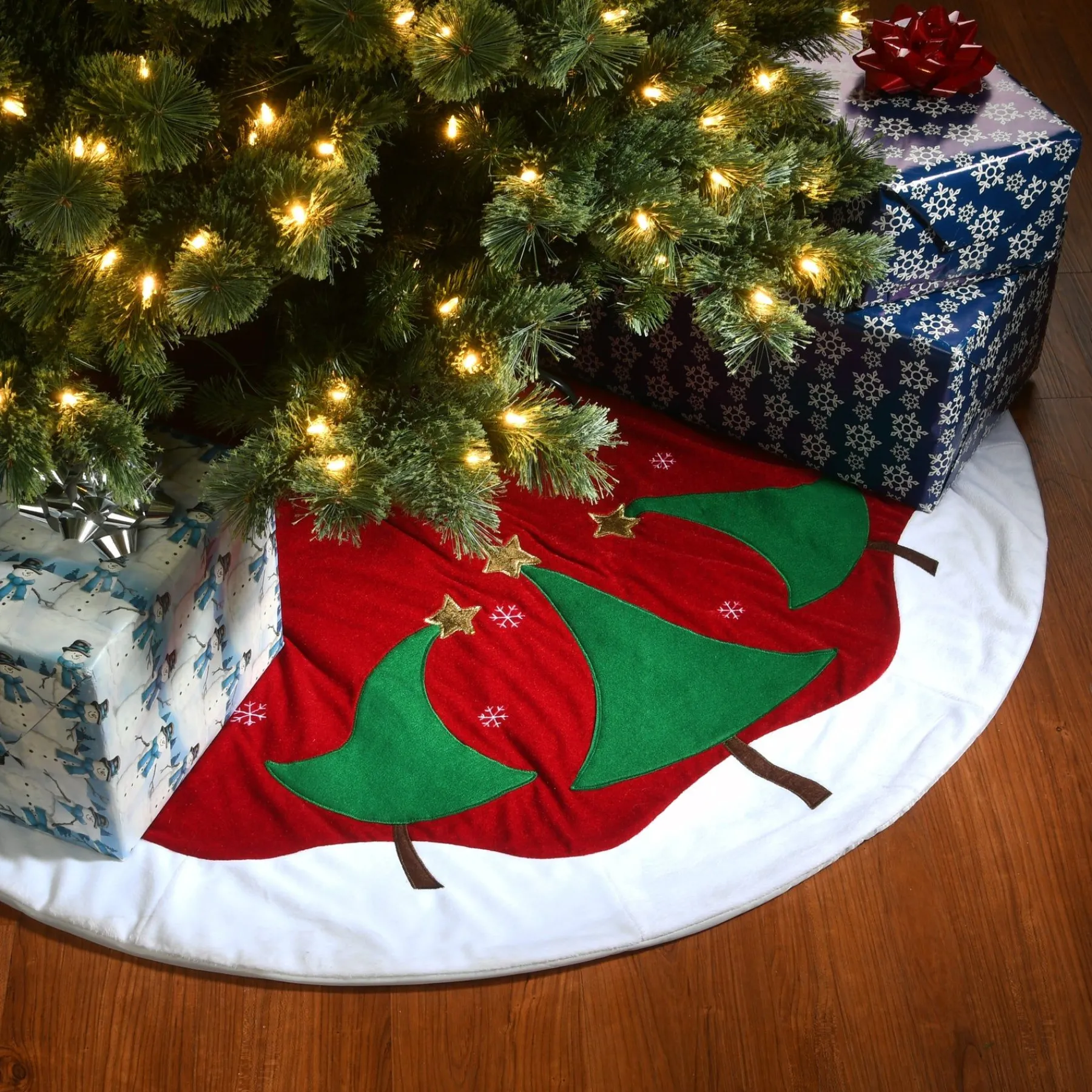 Christmas Tree Skirt-National Tree Company 48" General Store Collection Red And White Tree Skirt