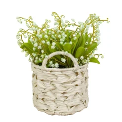 Flower Bouquets-National Tree Company 11" Green Lily-Of-The-Valley Flowers In White Basket