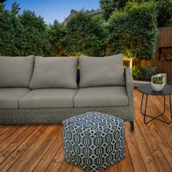 Outdoor Ottoman-National Tree Company 16" Hand Woven Pouf Ottoman, Navy Blue