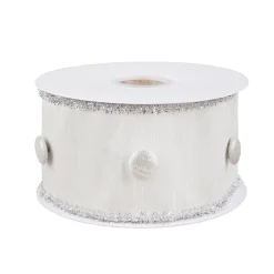 Christmas Accessories-National Tree Company 3" Hgtv Home Collection Dupioni Button Ribbon, White